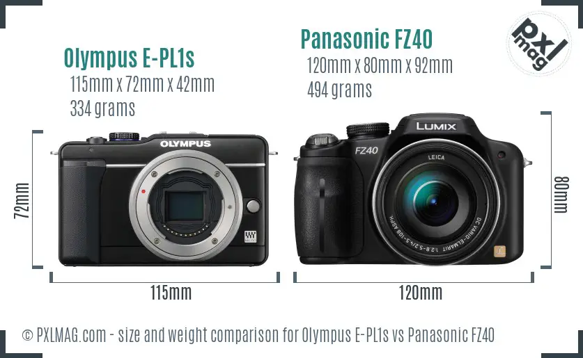 Olympus E-PL1s vs Panasonic FZ40 size comparison