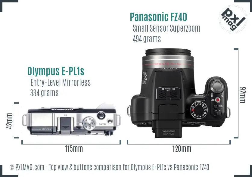 Olympus E-PL1s vs Panasonic FZ40 top view buttons comparison
