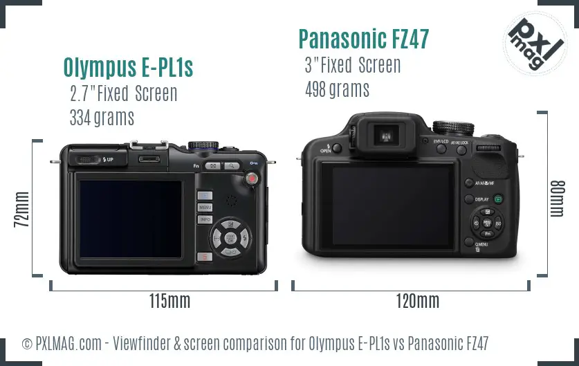 Olympus E-PL1s vs Panasonic FZ47 Screen and Viewfinder comparison
