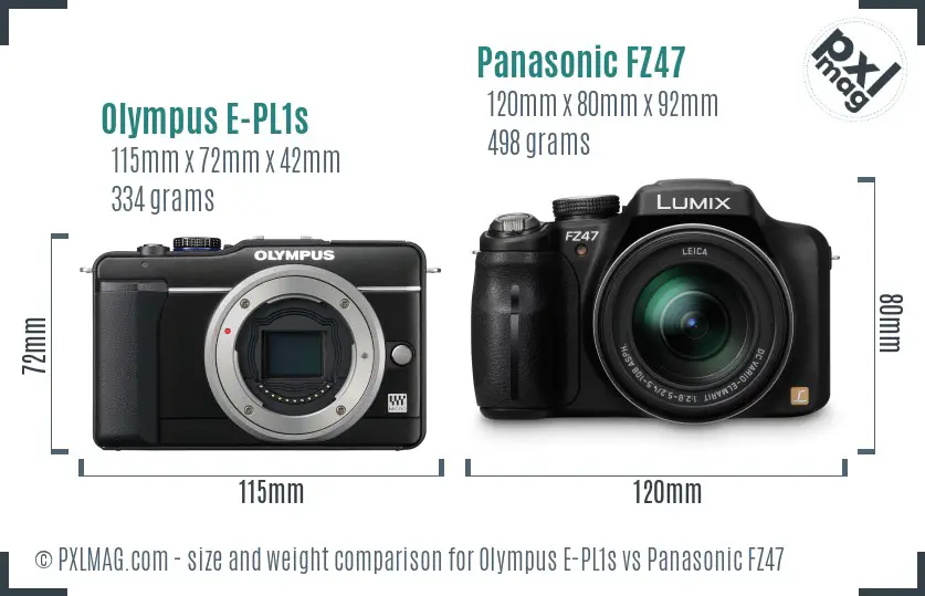 Olympus E-PL1s vs Panasonic FZ47 size comparison