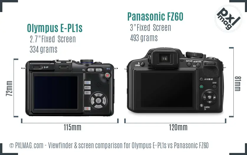 Olympus E-PL1s vs Panasonic FZ60 Screen and Viewfinder comparison