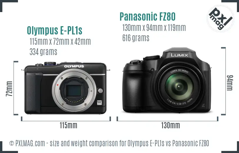 Olympus E-PL1s vs Panasonic FZ80 size comparison