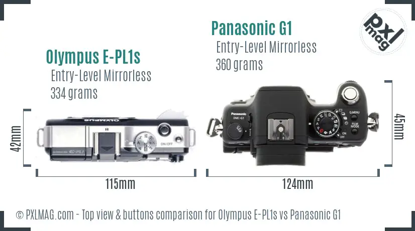 Olympus E-PL1s vs Panasonic G1 top view buttons comparison