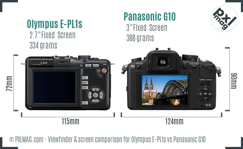 Olympus E-PL1s vs Panasonic G10 Screen and Viewfinder comparison