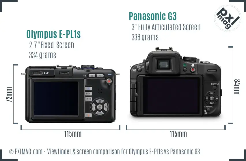 Olympus E-PL1s vs Panasonic G3 Screen and Viewfinder comparison