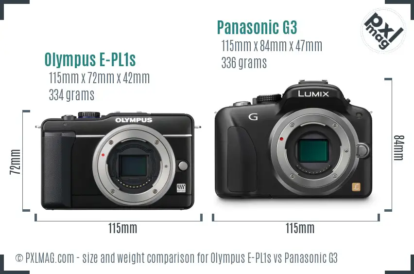 Olympus E-PL1s vs Panasonic G3 size comparison