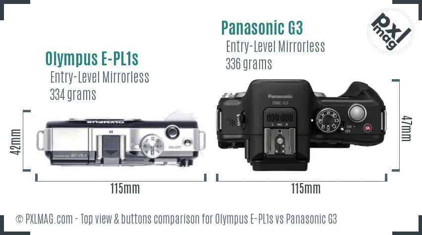 Olympus E-PL1s vs Panasonic G3 top view buttons comparison