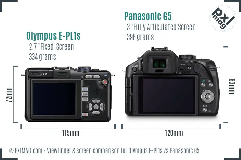 Olympus E-PL1s vs Panasonic G5 Screen and Viewfinder comparison