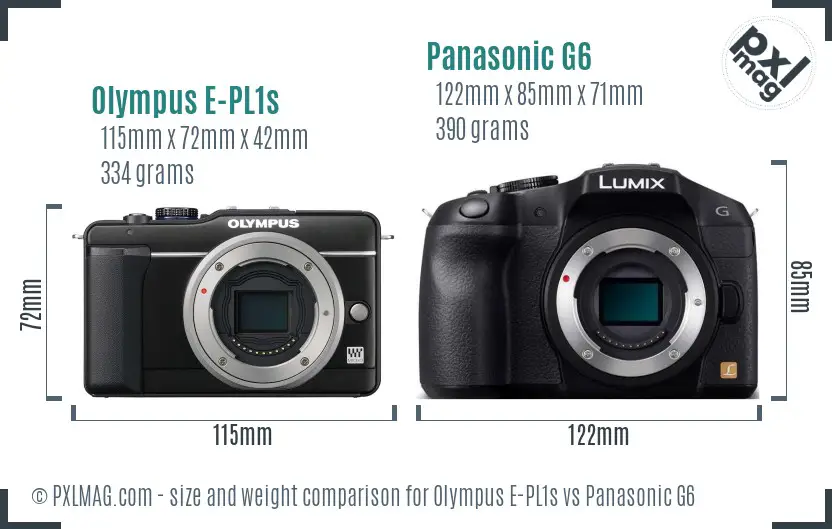Olympus E-PL1s vs Panasonic G6 size comparison