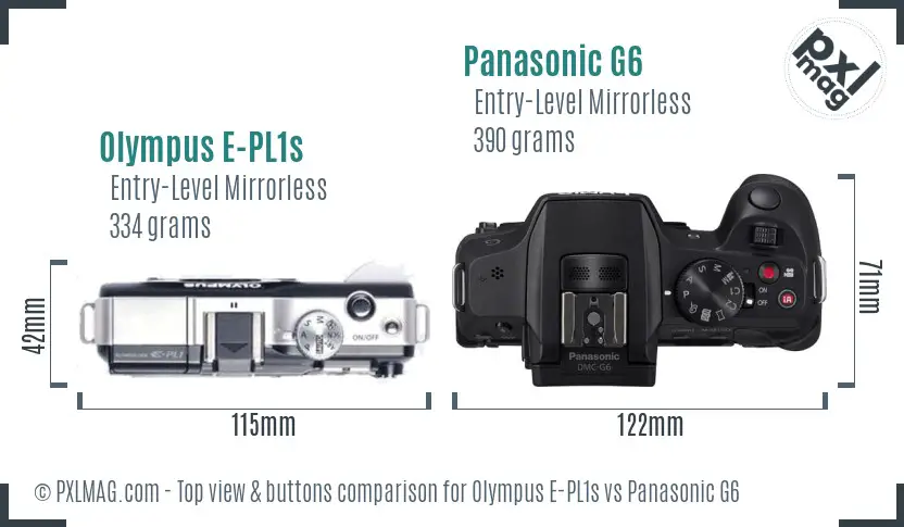Olympus E-PL1s vs Panasonic G6 top view buttons comparison