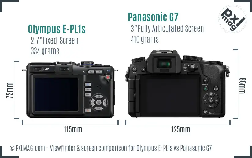 Olympus E-PL1s vs Panasonic G7 Screen and Viewfinder comparison