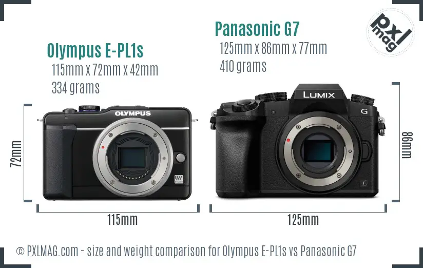 Olympus E-PL1s vs Panasonic G7 size comparison