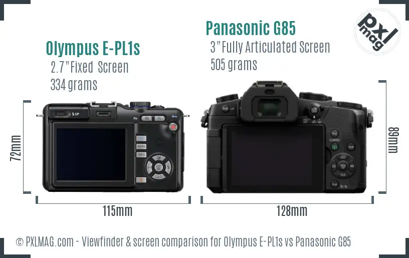 Olympus E-PL1s vs Panasonic G85 Screen and Viewfinder comparison