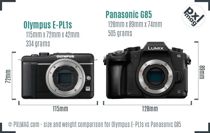 Olympus E-PL1s vs Panasonic G85 size comparison