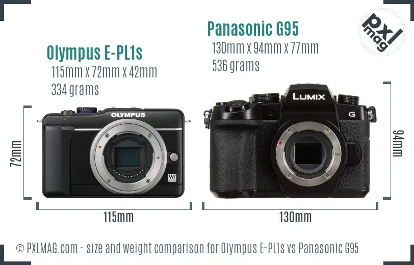 Olympus E-PL1s vs Panasonic G95 size comparison