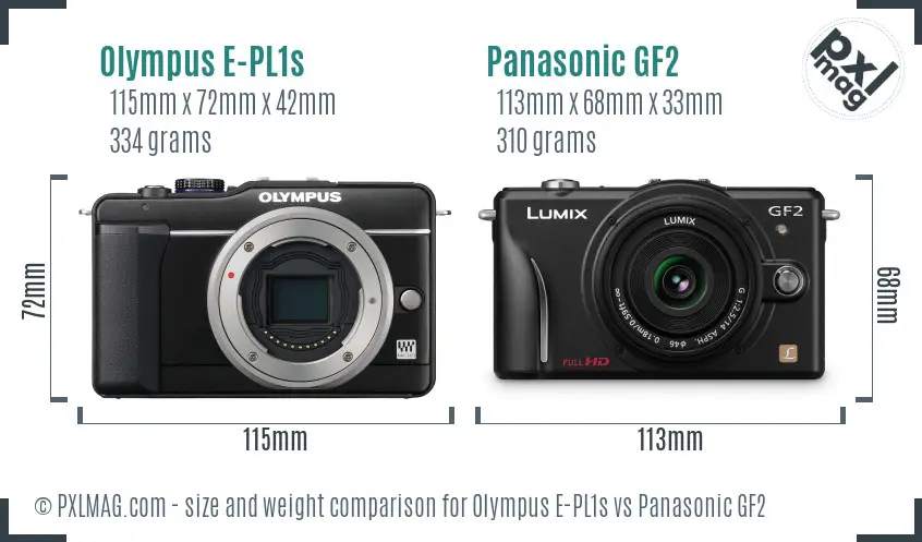 Olympus E-PL1s vs Panasonic GF2 size comparison