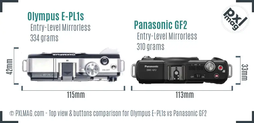 Olympus E-PL1s vs Panasonic GF2 top view buttons comparison