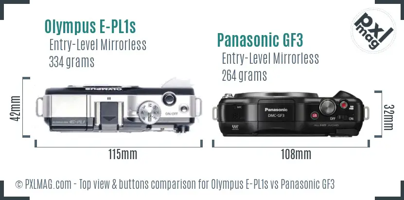Olympus E-PL1s vs Panasonic GF3 top view buttons comparison