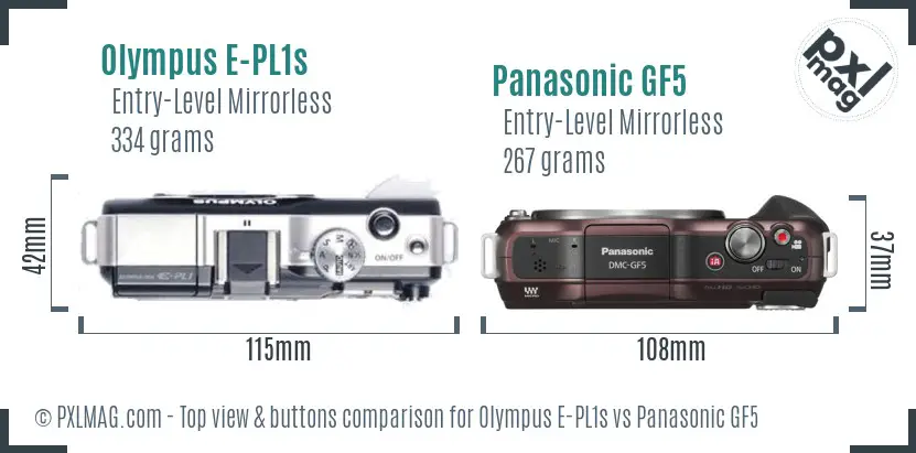 Olympus E-PL1s vs Panasonic GF5 top view buttons comparison