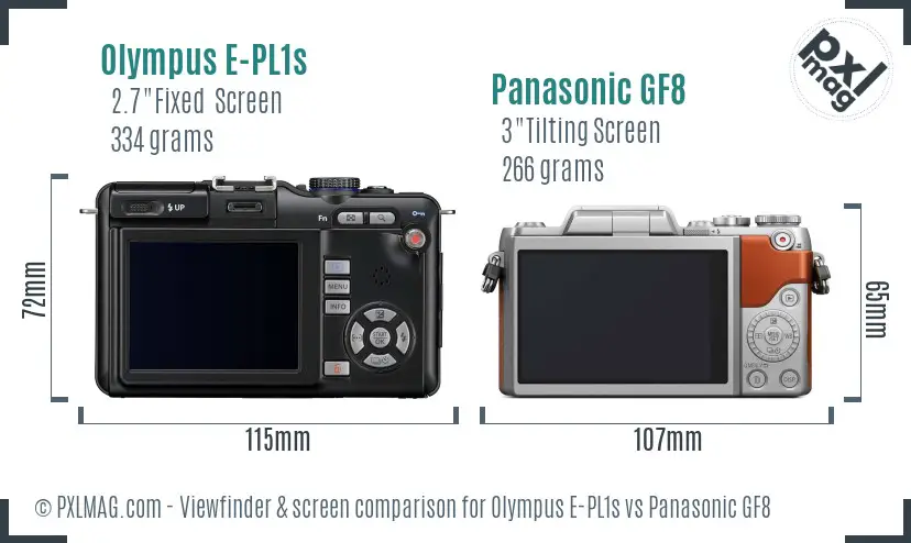 Olympus E-PL1s vs Panasonic GF8 Screen and Viewfinder comparison