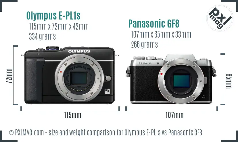 Olympus E-PL1s vs Panasonic GF8 size comparison