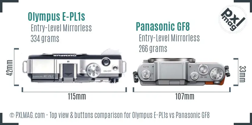 Olympus E-PL1s vs Panasonic GF8 top view buttons comparison