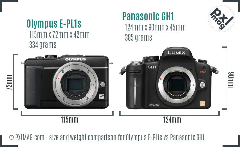 Olympus E-PL1s vs Panasonic GH1 size comparison