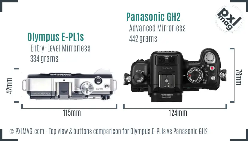 Olympus E-PL1s vs Panasonic GH2 top view buttons comparison