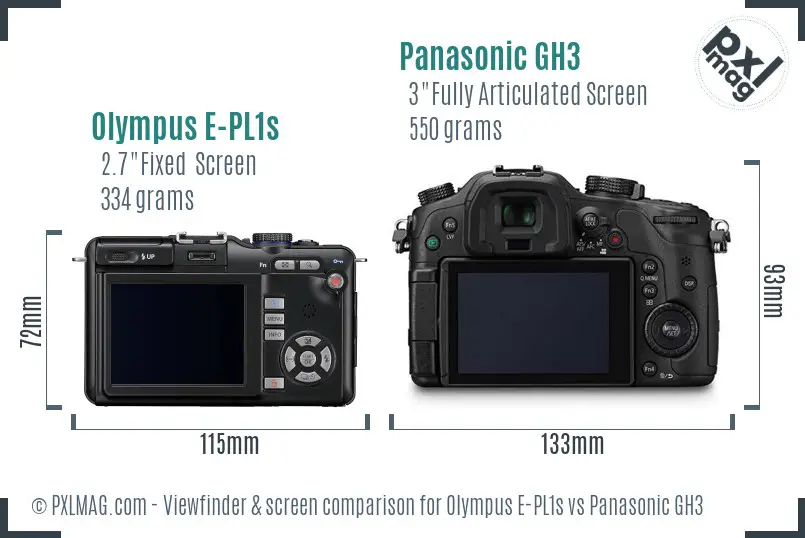 Olympus E-PL1s vs Panasonic GH3 Screen and Viewfinder comparison