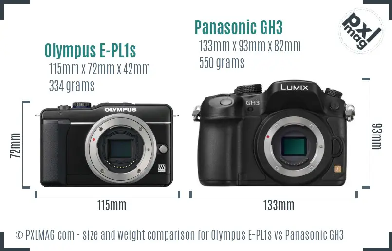 Olympus E-PL1s vs Panasonic GH3 size comparison