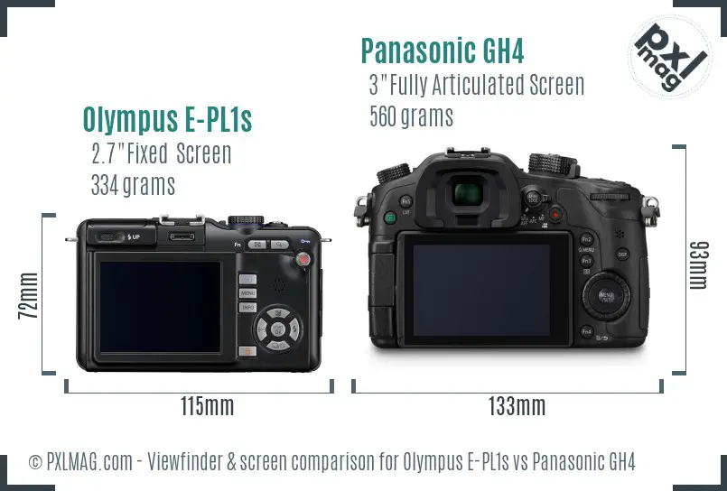 Olympus E-PL1s vs Panasonic GH4 Screen and Viewfinder comparison