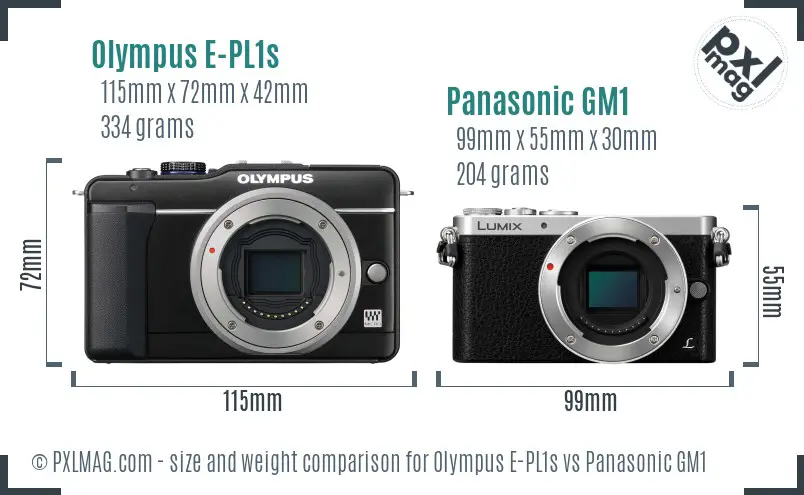 Olympus E-PL1s vs Panasonic GM1 size comparison