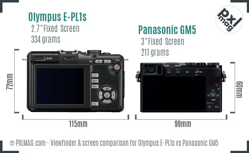Olympus E-PL1s vs Panasonic GM5 Screen and Viewfinder comparison