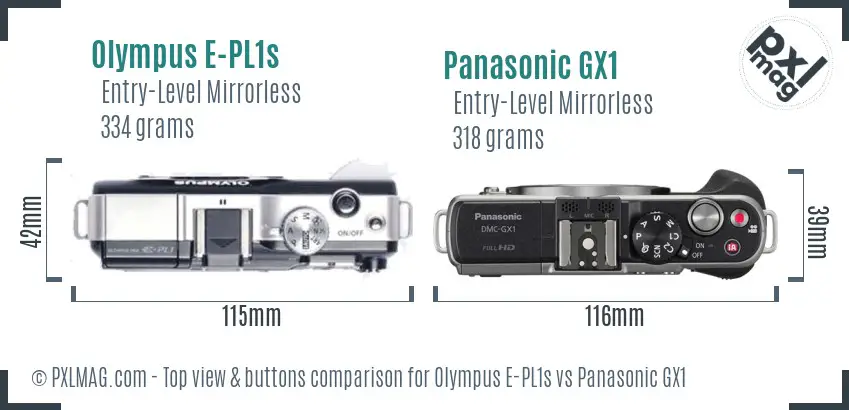 Olympus E-PL1s vs Panasonic GX1 top view buttons comparison