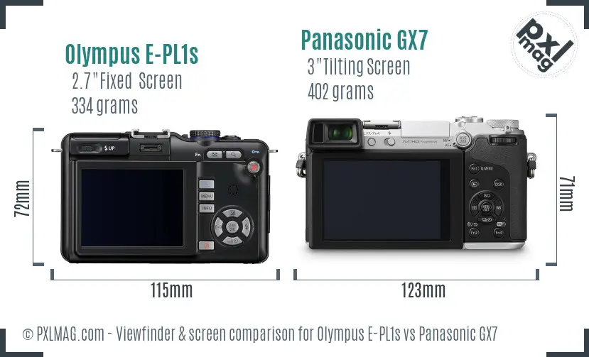 Olympus E-PL1s vs Panasonic GX7 Screen and Viewfinder comparison