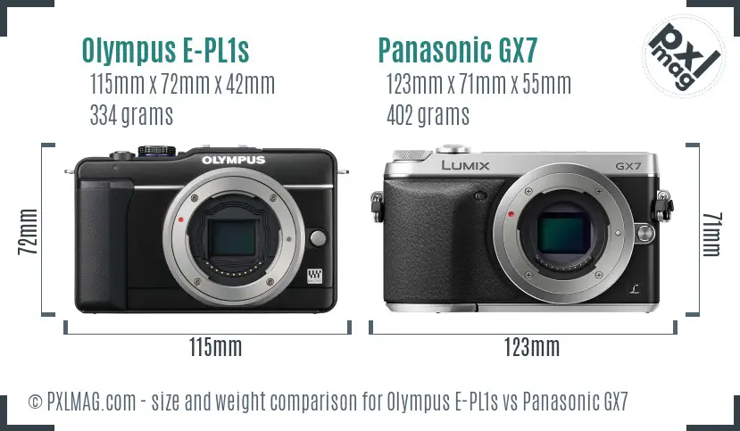 Olympus E-PL1s vs Panasonic GX7 size comparison