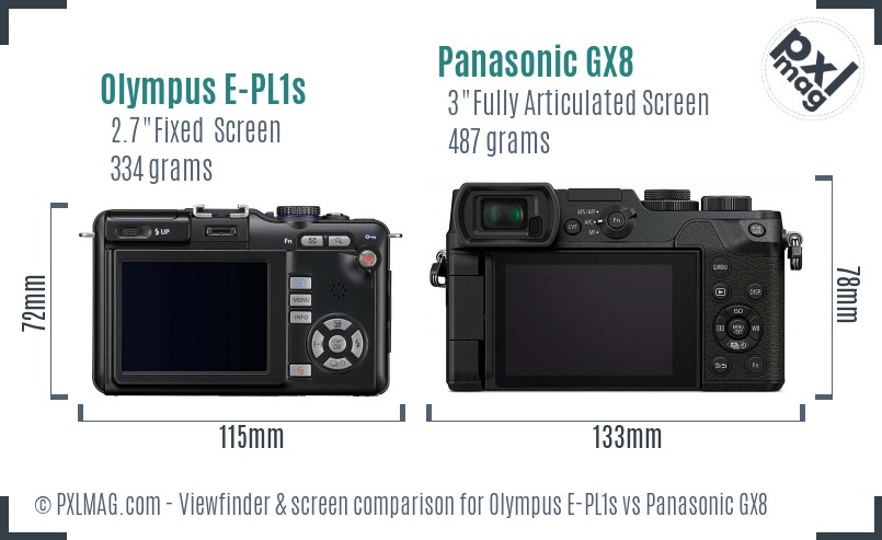 Olympus E-PL1s vs Panasonic GX8 Screen and Viewfinder comparison