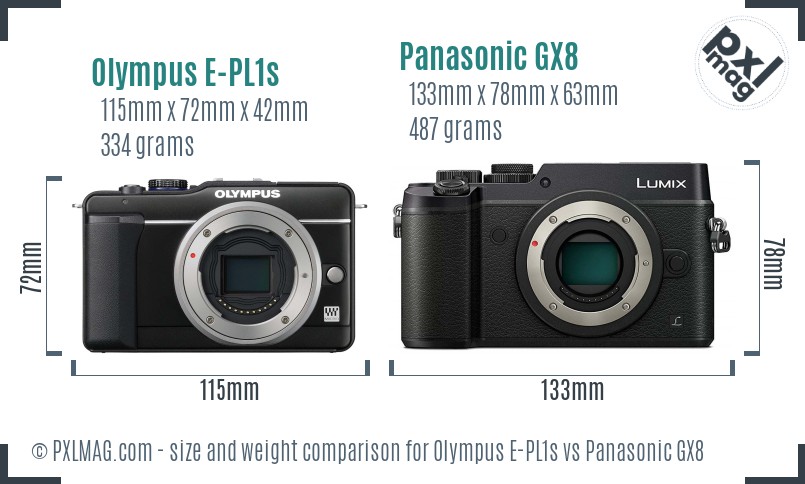 Olympus E-PL1s vs Panasonic GX8 size comparison