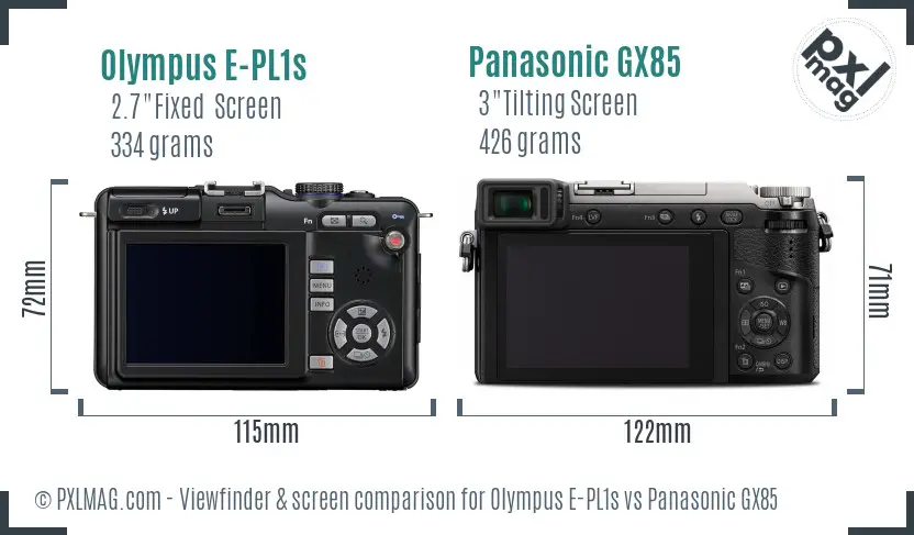 Olympus E-PL1s vs Panasonic GX85 Screen and Viewfinder comparison
