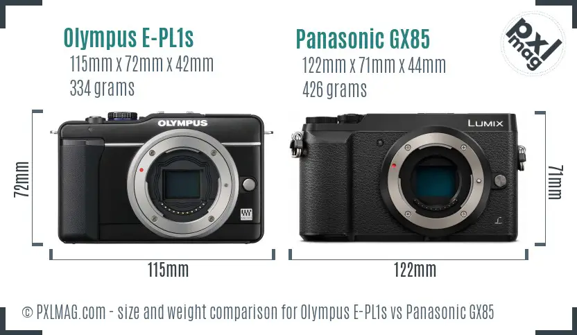 Olympus E-PL1s vs Panasonic GX85 size comparison