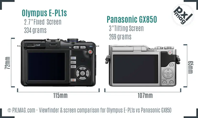 Olympus E-PL1s vs Panasonic GX850 Screen and Viewfinder comparison
