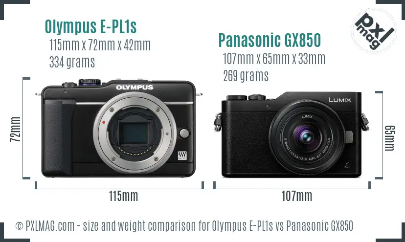 Olympus E-PL1s vs Panasonic GX850 size comparison