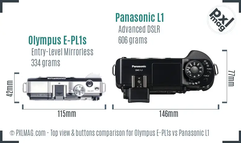 Olympus E-PL1s vs Panasonic L1 top view buttons comparison