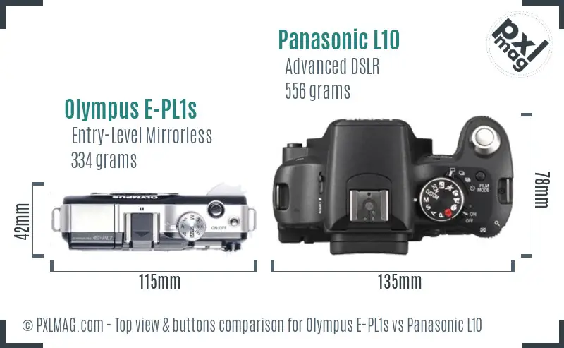 Olympus E-PL1s vs Panasonic L10 top view buttons comparison