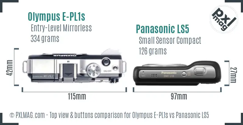 Olympus E-PL1s vs Panasonic LS5 top view buttons comparison