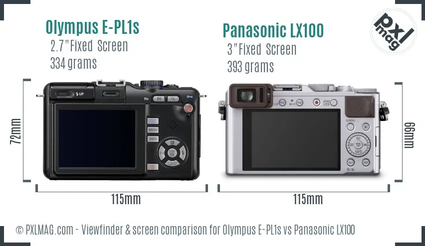Olympus E-PL1s vs Panasonic LX100 Screen and Viewfinder comparison