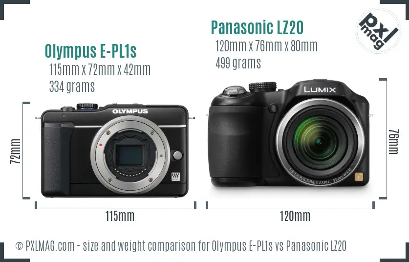 Olympus E-PL1s vs Panasonic LZ20 size comparison