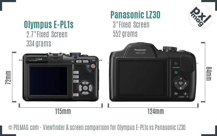 Olympus E-PL1s vs Panasonic LZ30 Screen and Viewfinder comparison