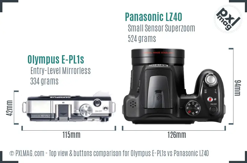 Olympus E-PL1s vs Panasonic LZ40 top view buttons comparison