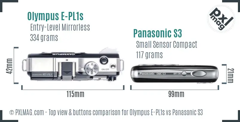 Olympus E-PL1s vs Panasonic S3 top view buttons comparison